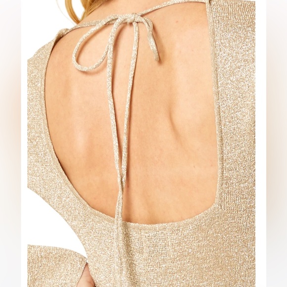 NWT Misa Los Angles Metallic Gold Beige Knit Cut Out Midi Sweater Dress - Picture 5 of 13